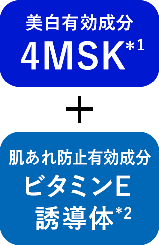 美白有効成分 4MSK*1 + 肌あれ防止成分 ビタミンE 誘導体*2