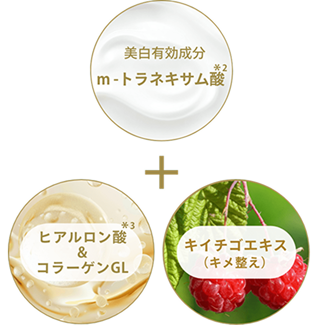 美白有効成分 m-トラネキサム酸*2 ＋ ヒアルロン酸*3＆コラーゲンGL キイチゴエキス(キメ整え)